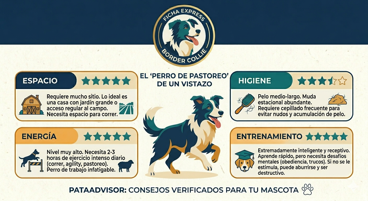 Ficha express del Border Collie — espacio, energía, higiene y entrenamiento