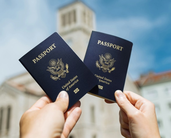 Perro con pasaporte europeo listo para viajar en 2026